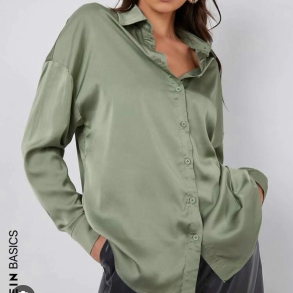 SHEIN satin sage green shirt XS - Picture 2 of 2